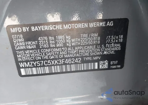 2019 Mini Countryman Cooper из США, поврежденный, VIN WMZYS7C5XK3F46242